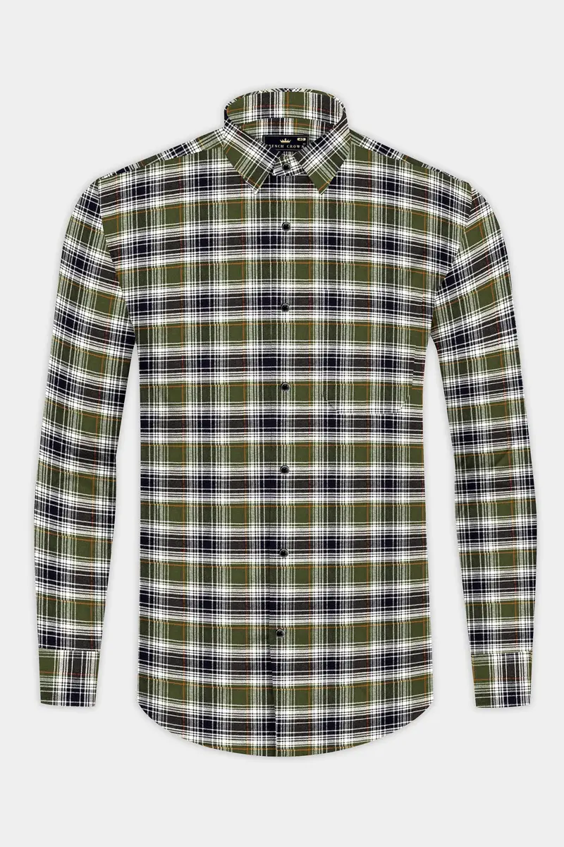 Camouflage Green With Zeus Black Plaid Flannel Shirt 4