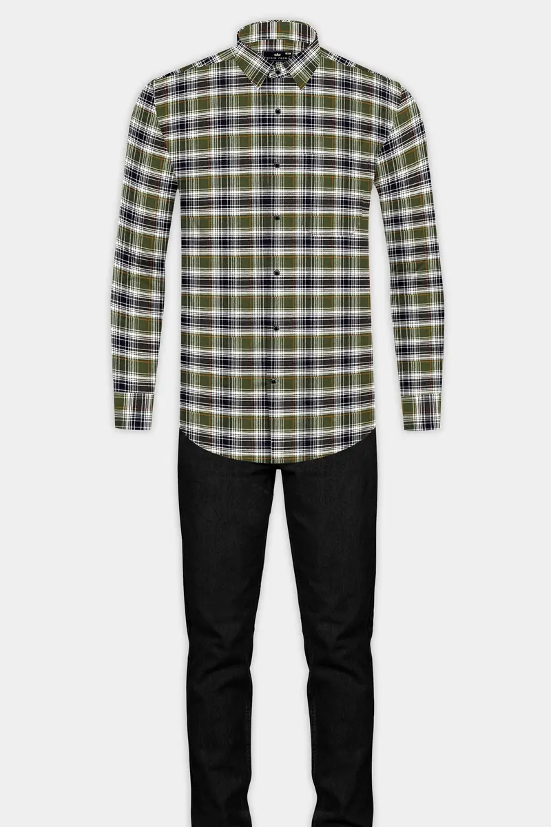 Camouflage Green With Zeus Black Plaid Flannel Shirt 6
