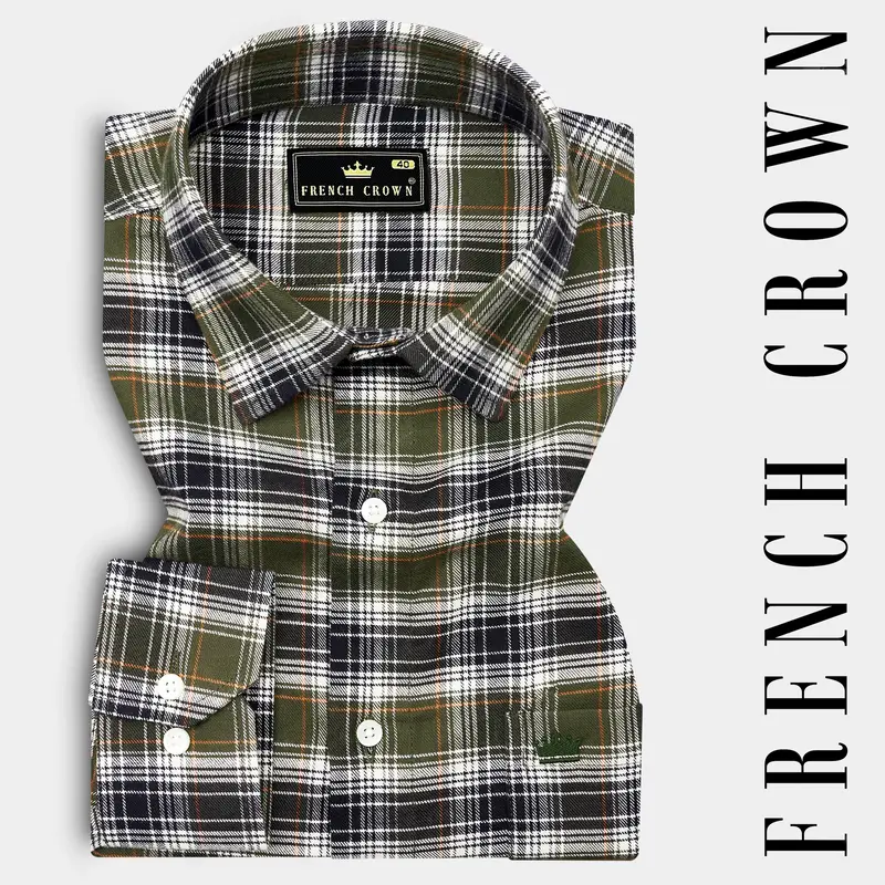 Camouflage Green With Zeus Black Plaid Flannel Shirt 7
