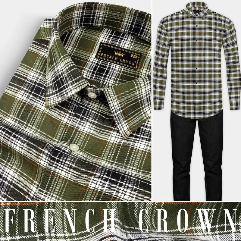 Camouflage Green With Zeus Black Plaid Flannel Shirt 8