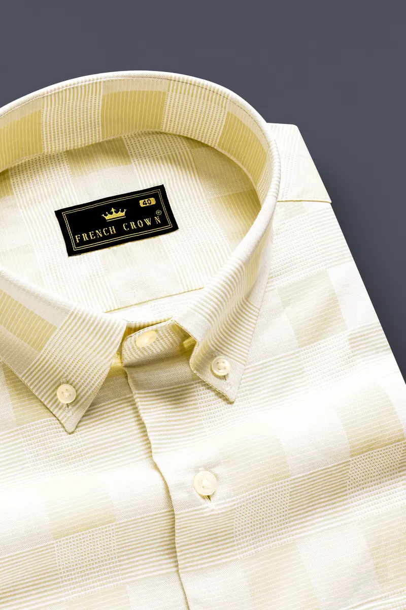 Canarysilk-Raffia Yellow Printed Subtle Sheen Super Soft Premium Cotton Dress Shirt 1