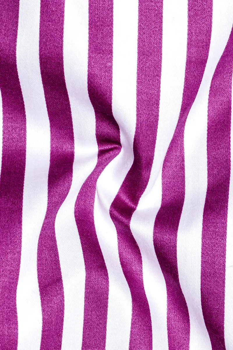 Candrosa-Fuchsia Purple And Bright White Candy Striped Subtle Sheen Super Soft Premium Cotton Cuff Collar Dress Shirt 3