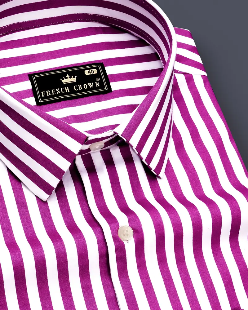 Candrosa-Fuchsia Purple And Bright White Candy Striped Subtle Sheen Super Soft Premium Cotton Dress Shirt 1