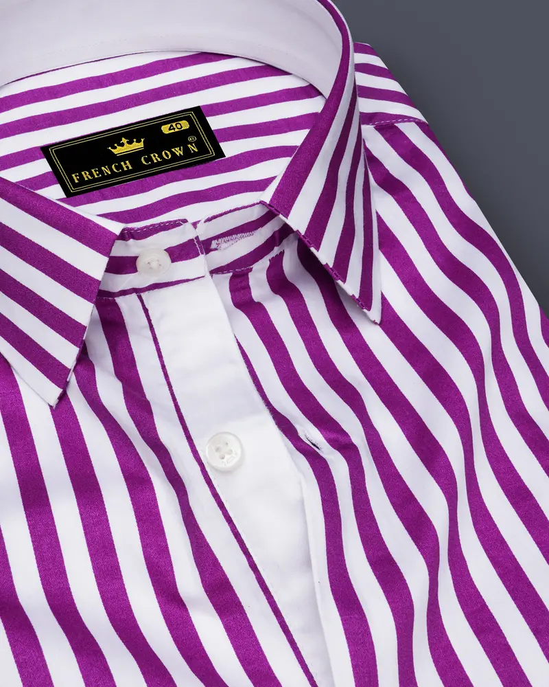 Candrosa-Fuchsia Purple And Bright White Candy Striped Super Soft Premium Cotton Dress Shirt 1