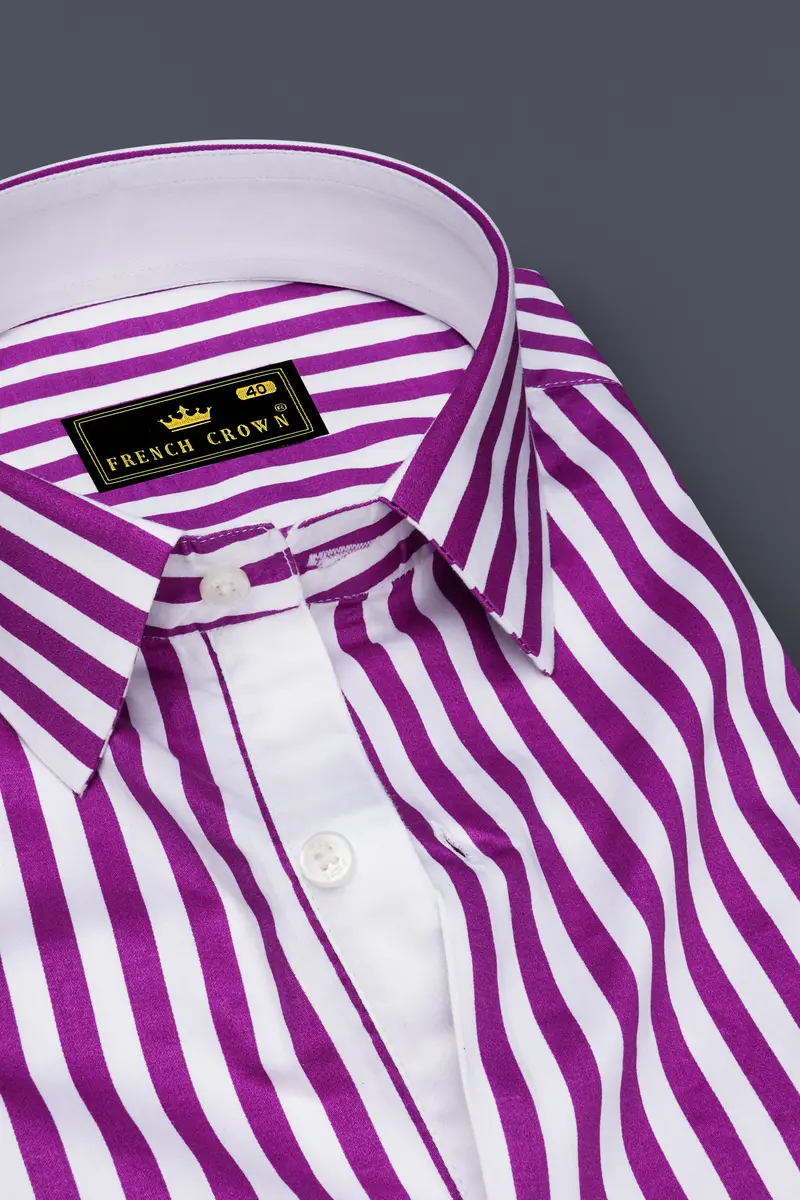 Candrosa-Fuchsia Purple And Bright White Candy Striped Super Soft Premium Cotton Dress Shirt 2