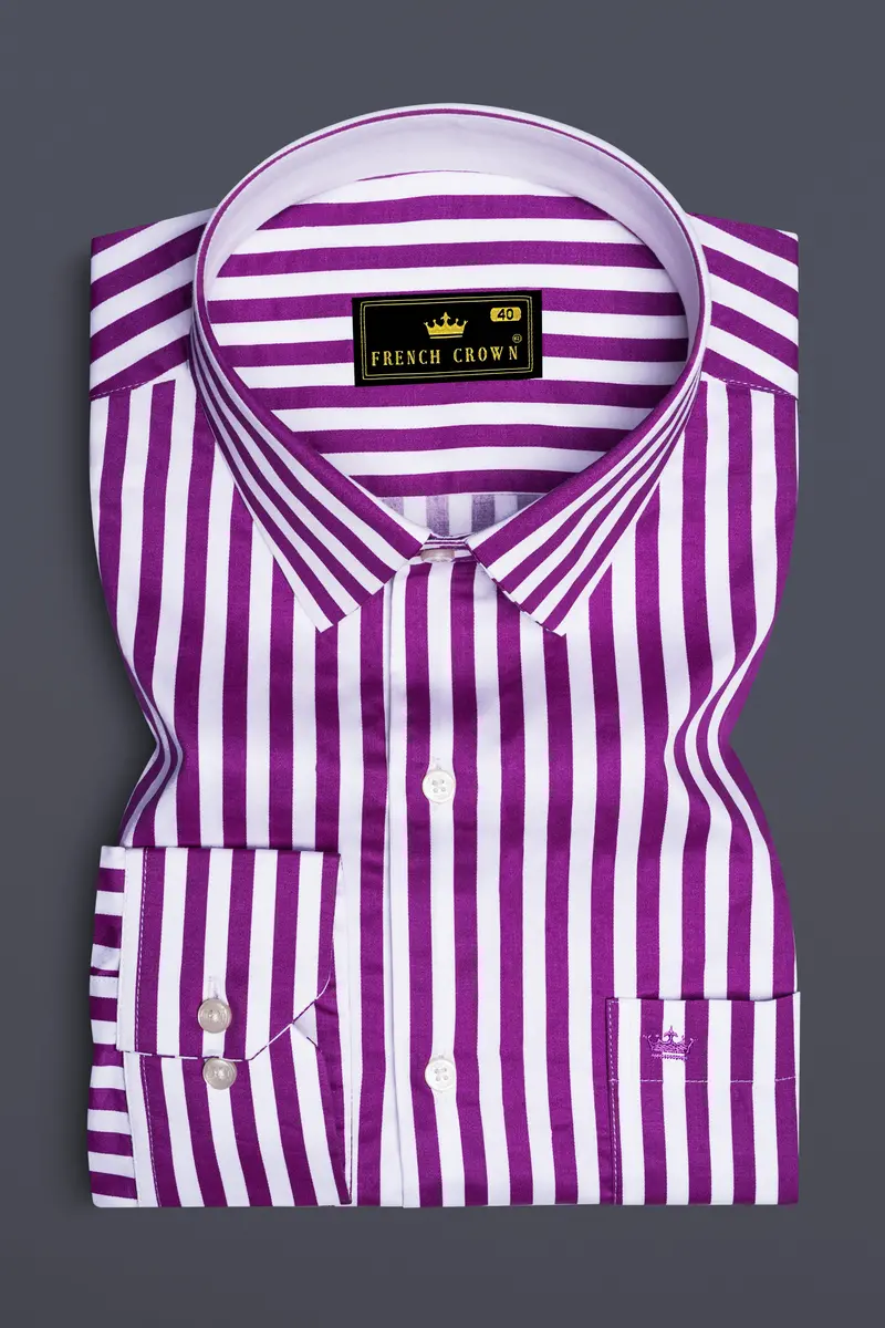 Candrosa-Fuchsia Purple And Bright White Candy Striped Super Soft Premium Cotton Dress Shirt 4