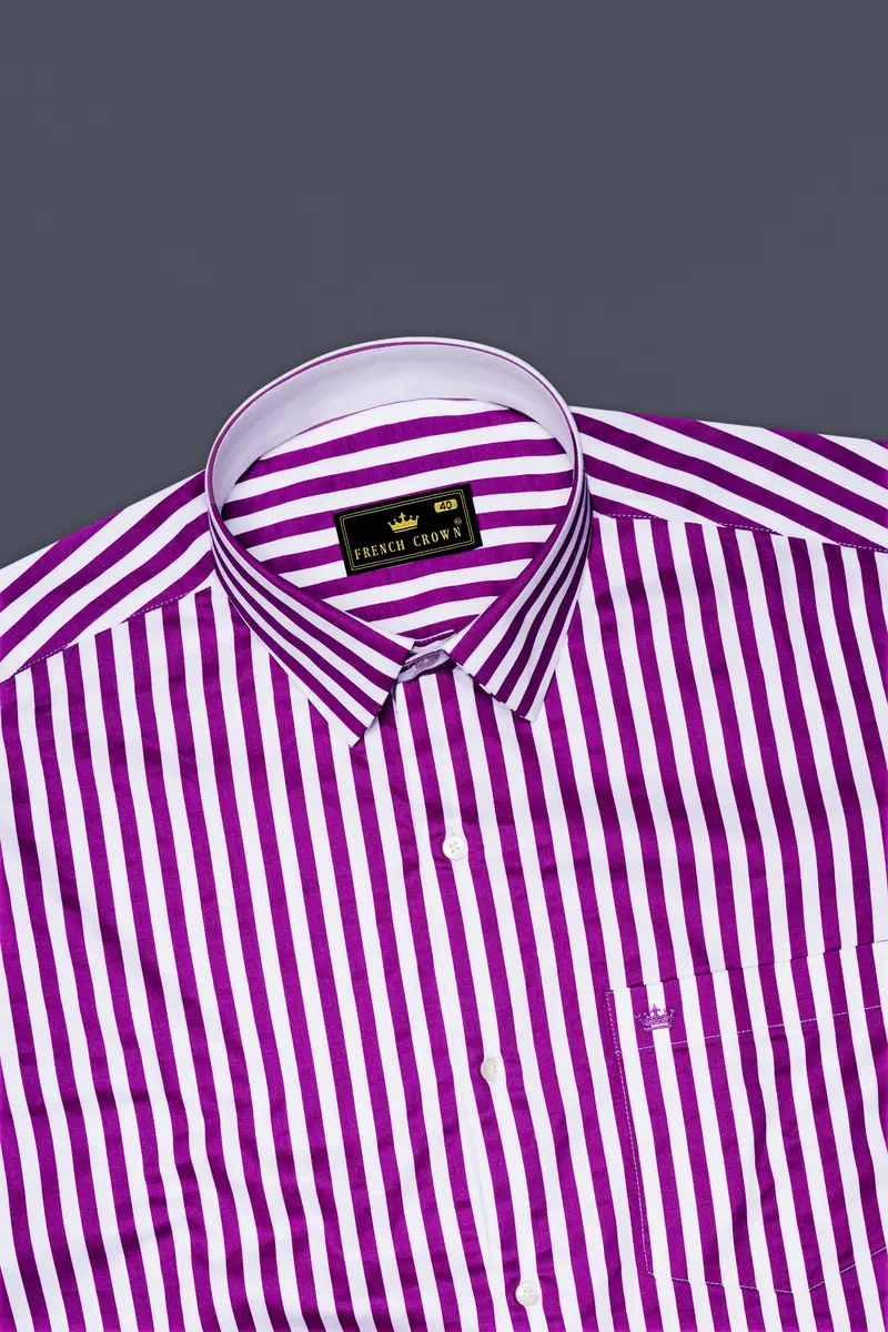 Candrosa-Fuchsia Purple And Bright White Candy Striped Super Soft Premium Cotton Dress Shirt 5
