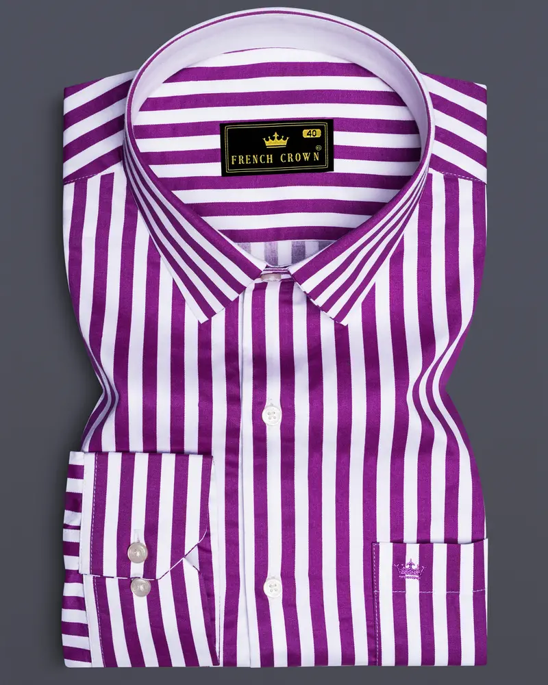 Candrosa-Fuchsia Purple And Bright White Candy Striped Super Soft Premium Cotton Dress Shirt 6