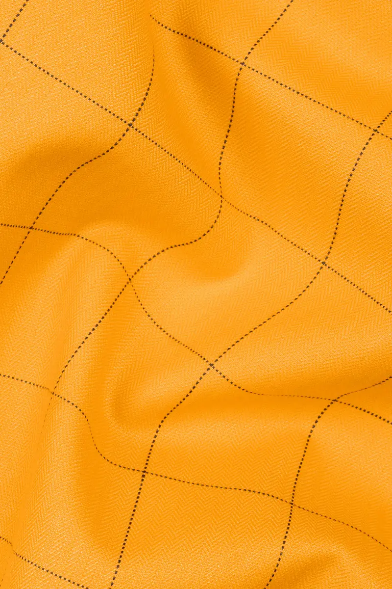 Cantaloupe Yellow Herringbone Windowpane Tuxedo Blazer 3