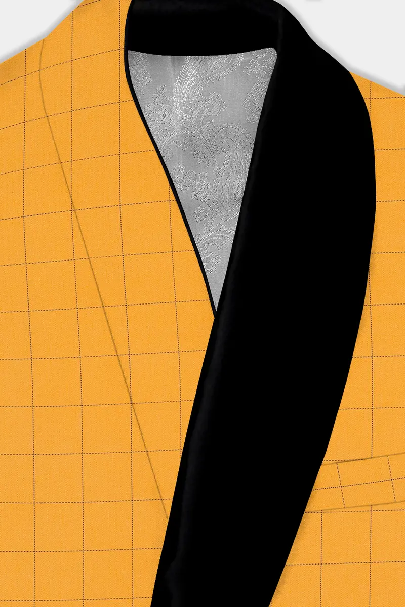 Cantaloupe Yellow Herringbone Windowpane Tuxedo Blazer 4