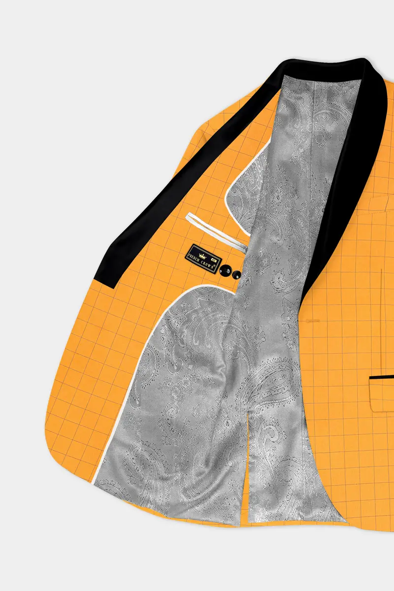 Cantaloupe Yellow Herringbone Windowpane Tuxedo Blazer 6