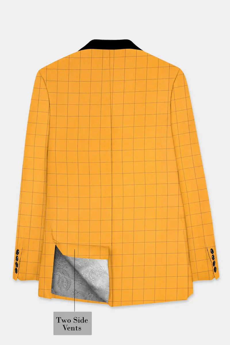 Cantaloupe Yellow Herringbone Windowpane Tuxedo Blazer 8