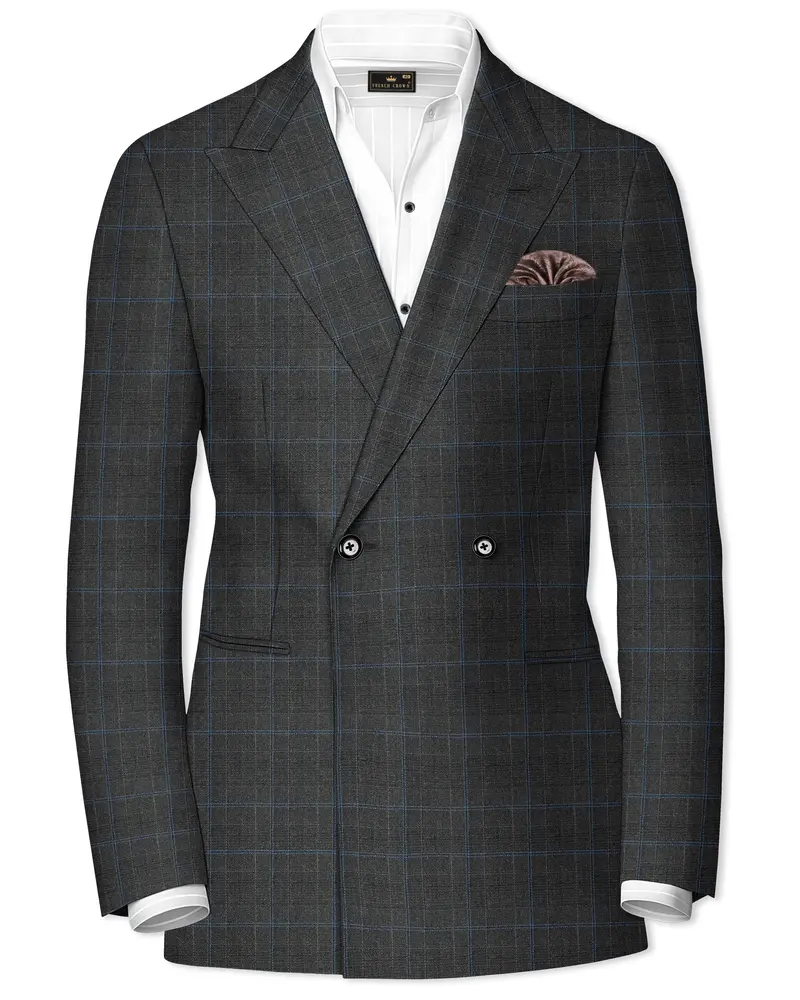 Cape Cod Gray Super Fine Checkered Double Breasted Wool Rich Blazer 1