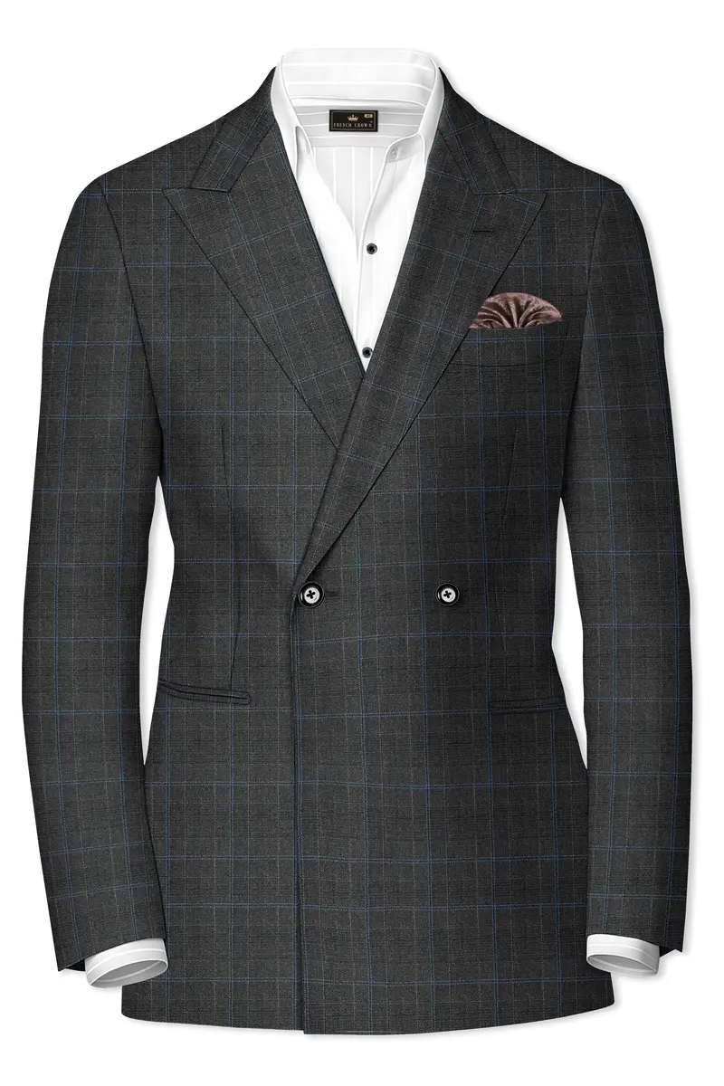 Cape Cod Gray Super Fine Checkered Double Breasted Wool Rich Blazer 2