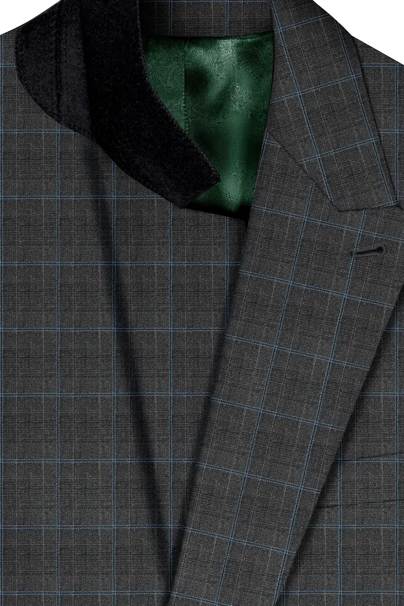 Cape Cod Gray Super Fine Checkered Double Breasted Wool Rich Blazer 5