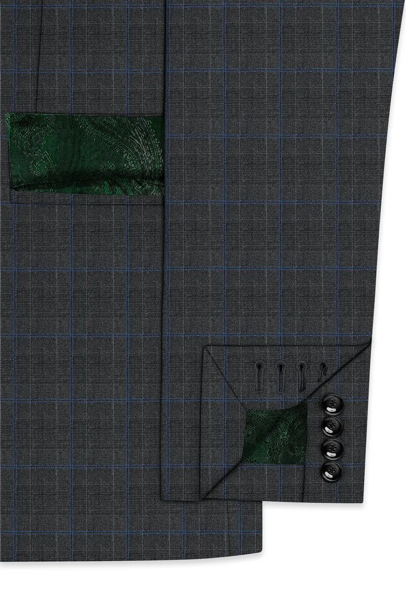 Cape Cod Gray Super Fine Checkered Double Breasted Wool Rich Blazer 6