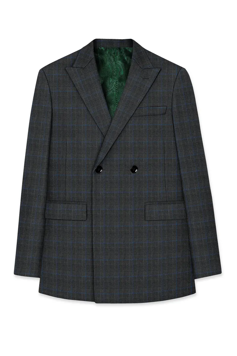 Cape Cod Gray Super Fine Checkered Double Breasted Wool Rich Blazer 7
