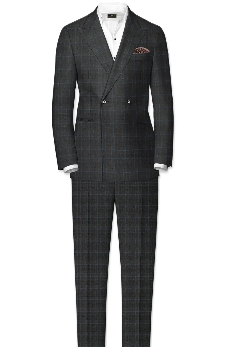 Cape Cod Gray Super Fine Checkered Double Breasted Wool Rich Blazer 9