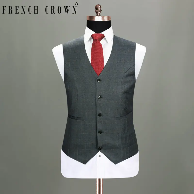 Cape Cod Grey Wool Rich Windowpane Waistcoat 1
