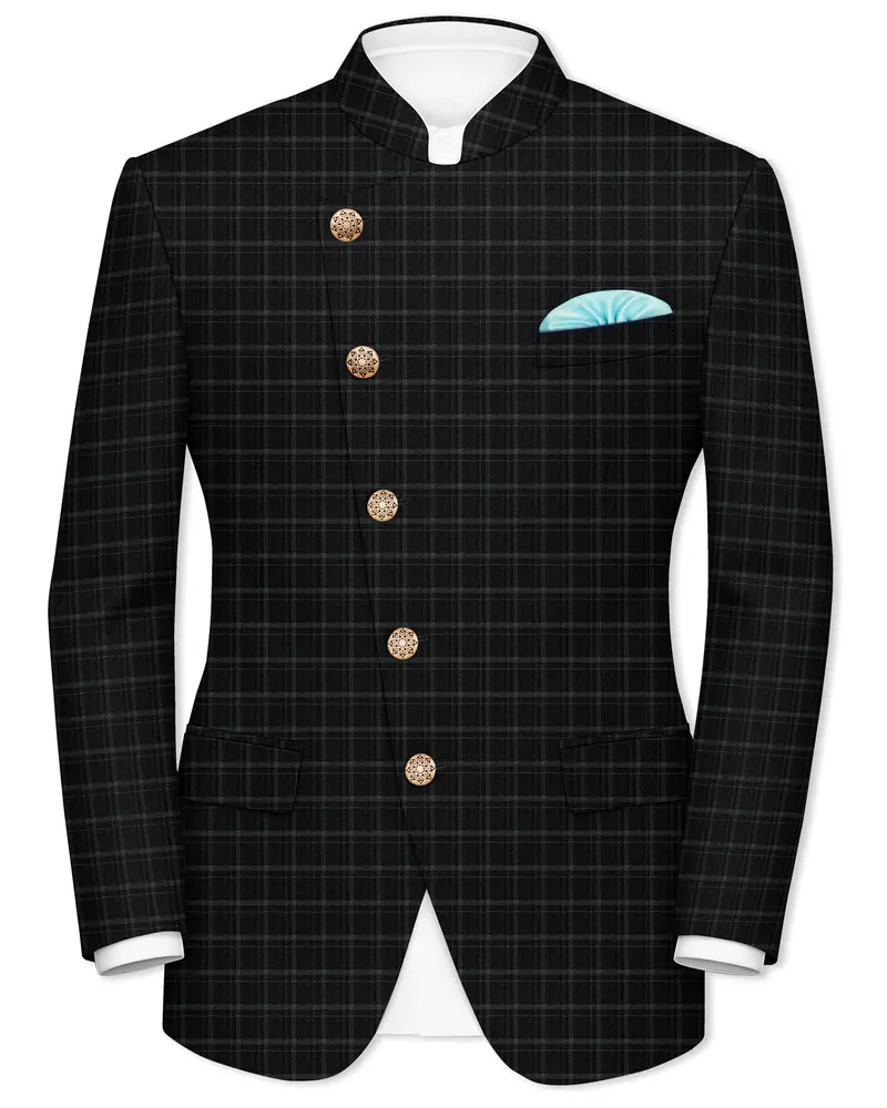 Cape God Gray Windowpane Cross Bandhgala Blazer 1