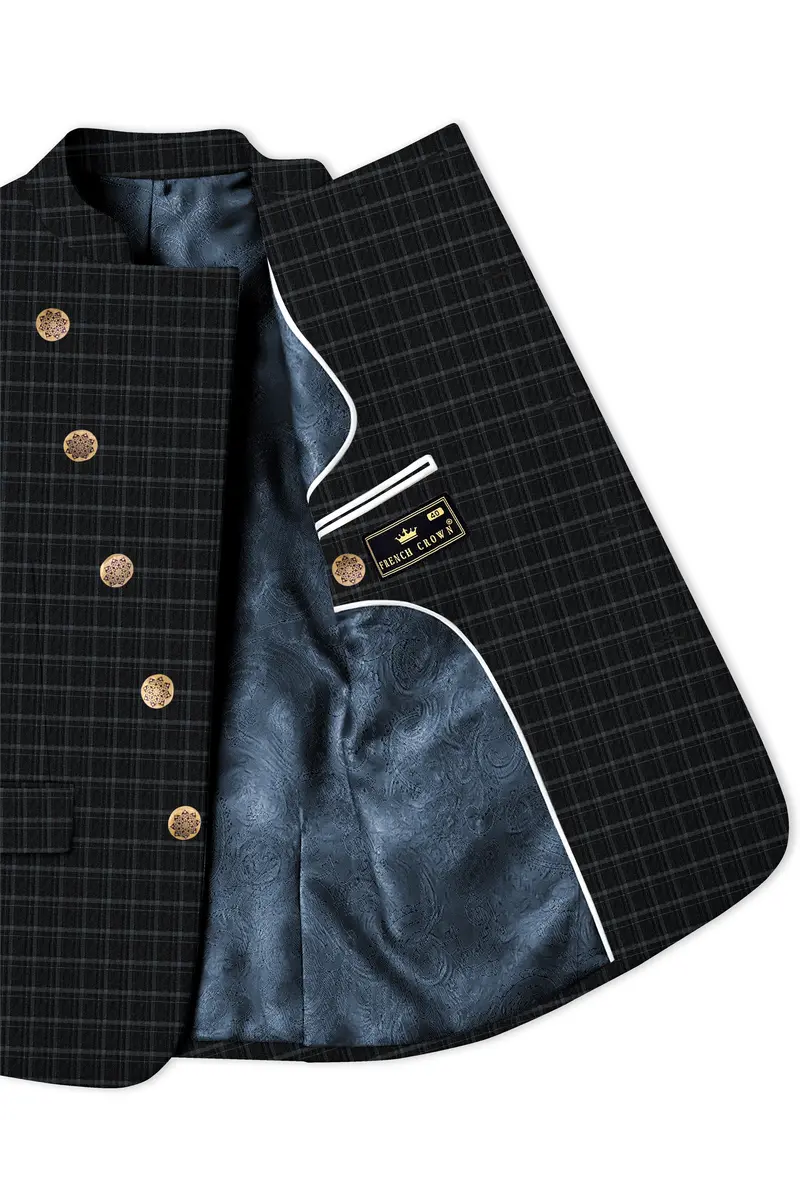 Cape God Gray Windowpane Cross Bandhgala Blazer 5
