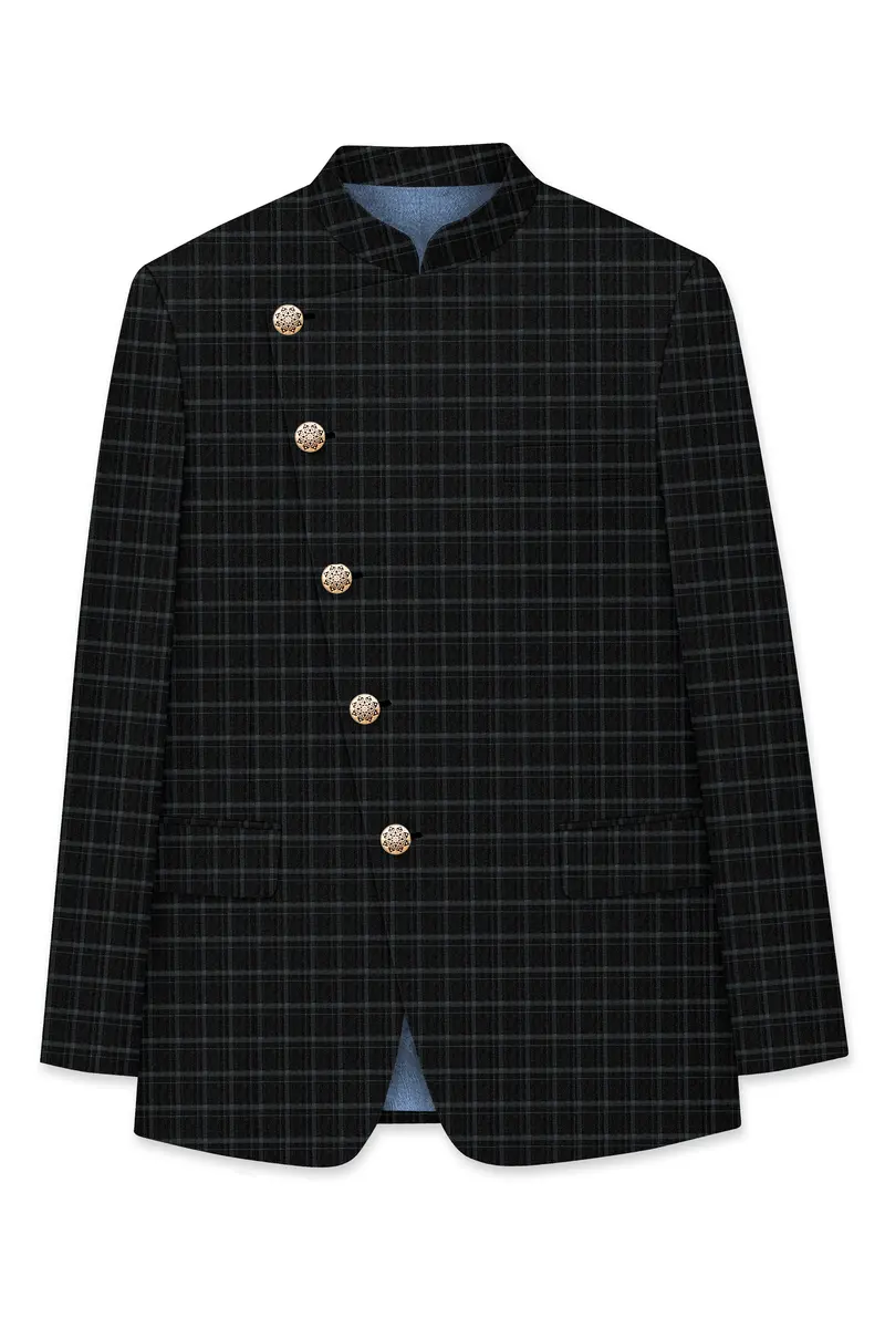 Cape God Gray Windowpane Cross Bandhgala Blazer 6