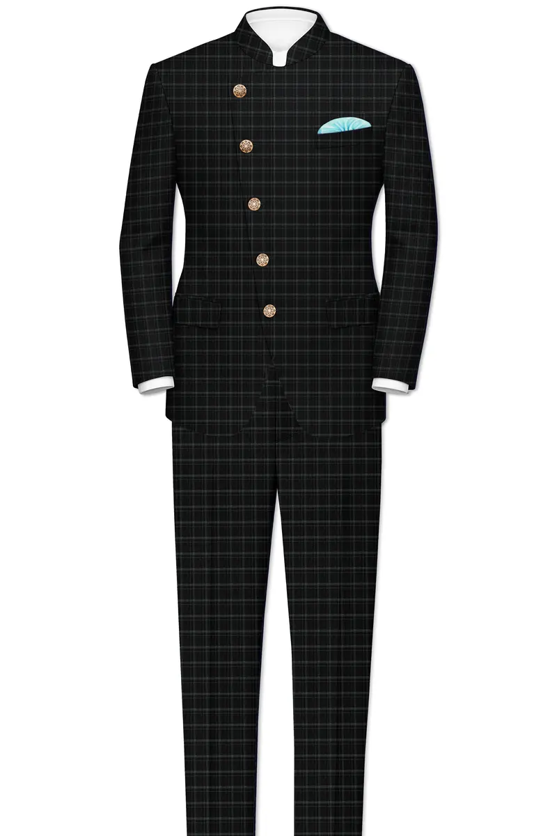 Cape God Gray Windowpane Cross Bandhgala Blazer 8