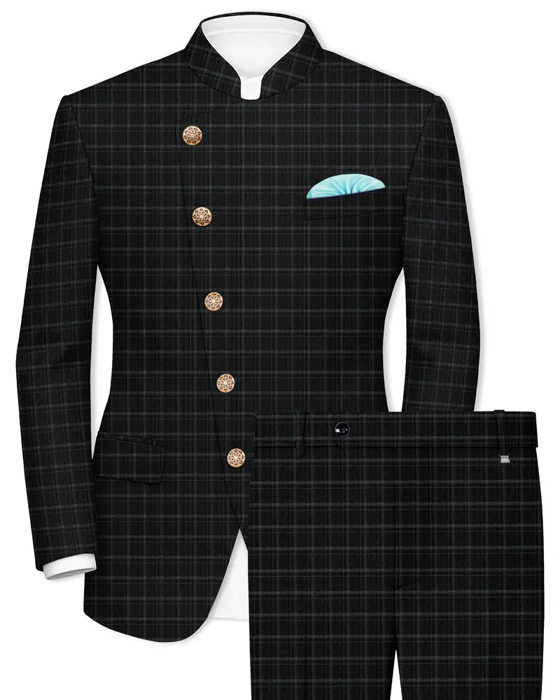 Cape God Gray Windowpane Cross Bandhgala Suit 1