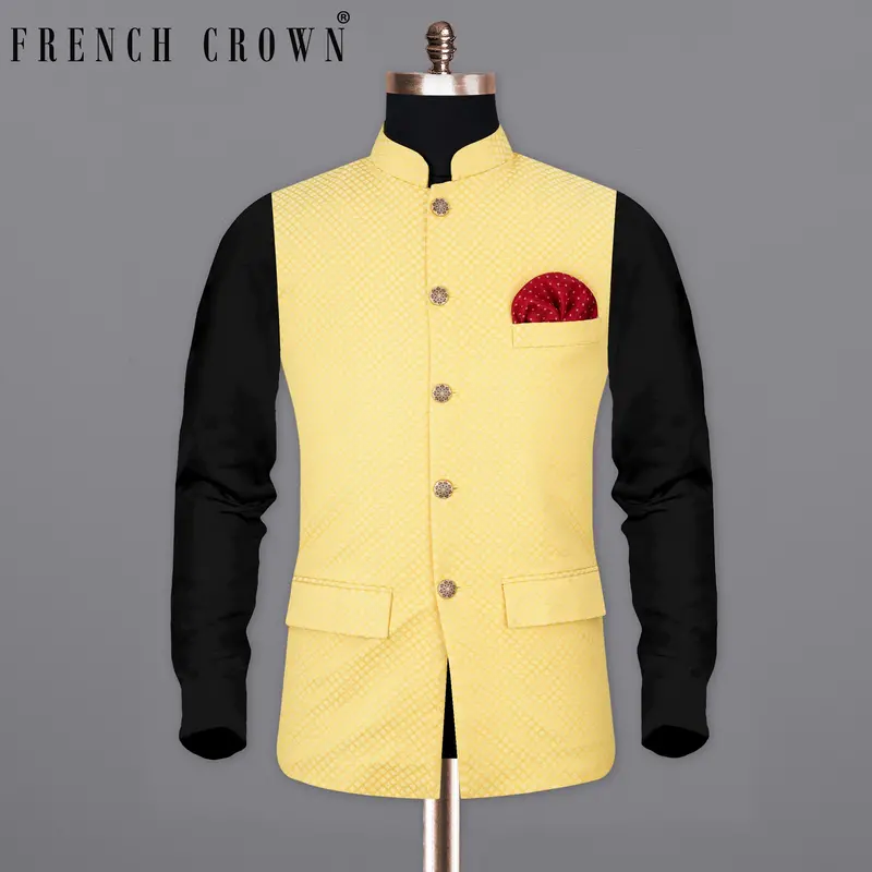 Cape Honey Textured Nehru Jacket 7