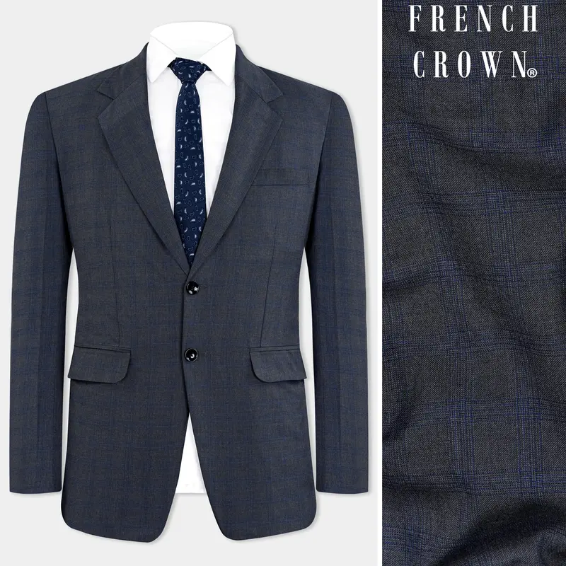Capecod Gray And Delft Blue Subtle Checkered Wool Rich Blazer 1