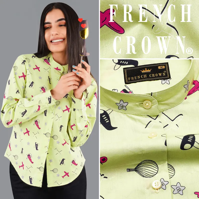 Caper Green Aeroplane Printed Premium Cotton Shirt 1