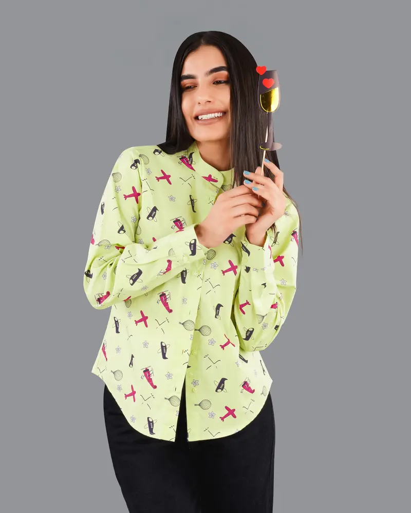 Caper Green Aeroplane Printed Premium Cotton Shirt 2