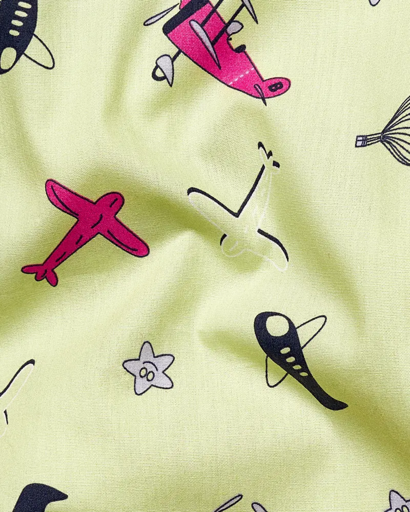 Caper Green Aeroplane Printed Premium Cotton Shirt 3
