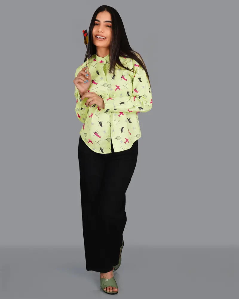 Caper Green Aeroplane Printed Premium Cotton Shirt 4