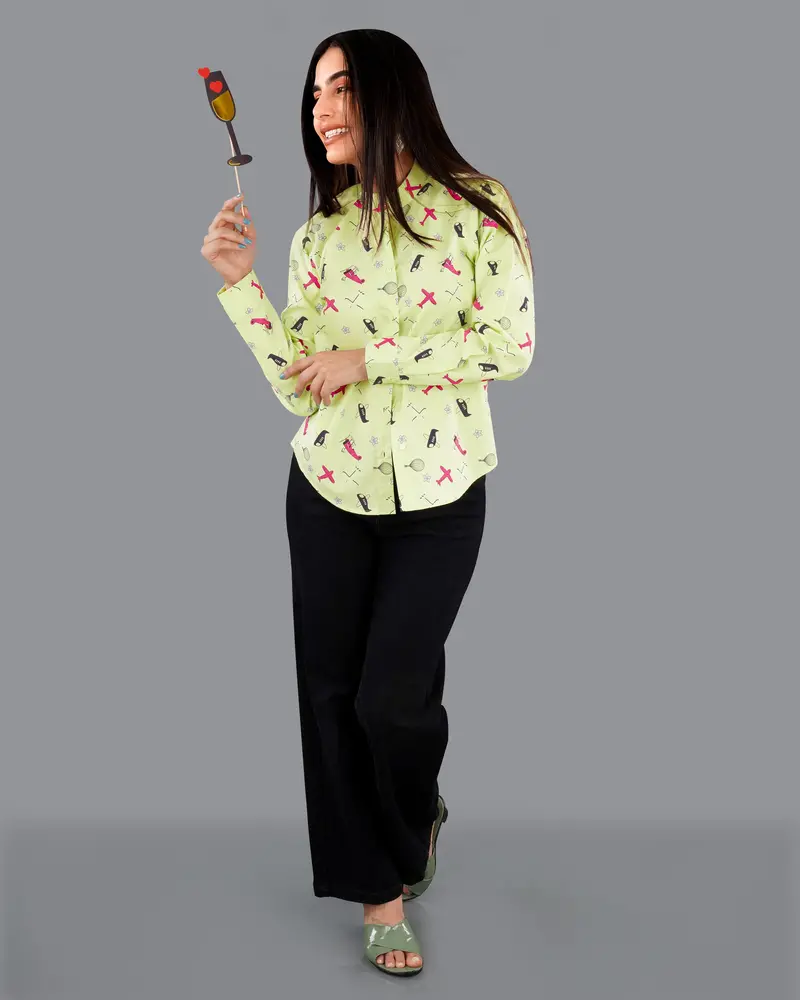 Caper Green Aeroplane Printed Premium Cotton Shirt 5