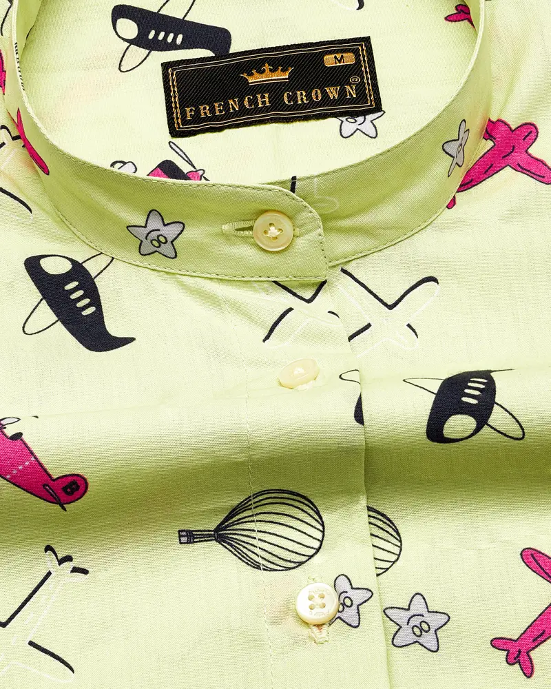 Caper Green Aeroplane Printed Premium Cotton Shirt 6