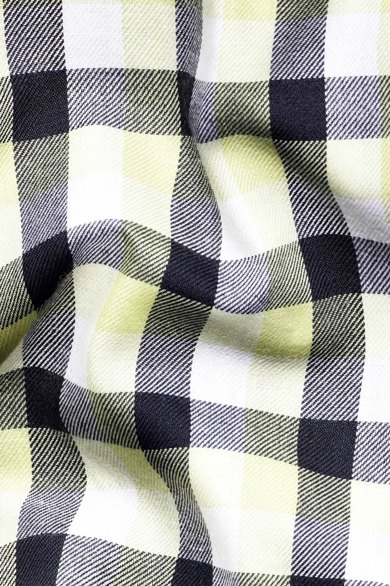 Caper Green With Black Checkered And Funky Patch Work Twill Premium Cotton Designer Shirt 3