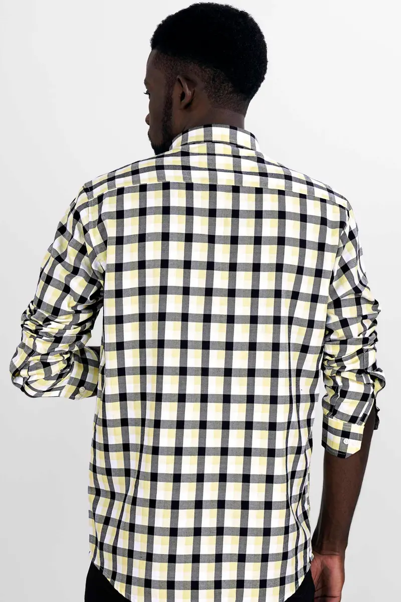 Caper Green With Black Checkered And Funky Patch Work Twill Premium Cotton Designer Shirt 8