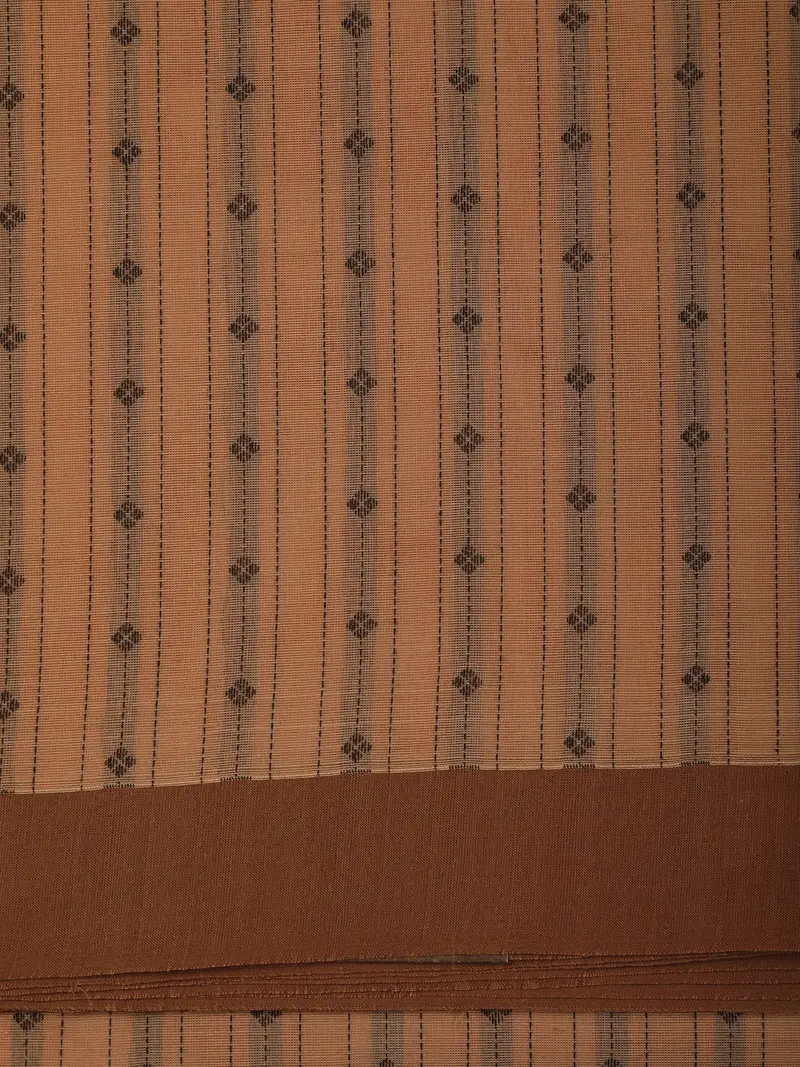 Caramel Brown Striped Butta Woven Cotton Saree With Solid Border 2