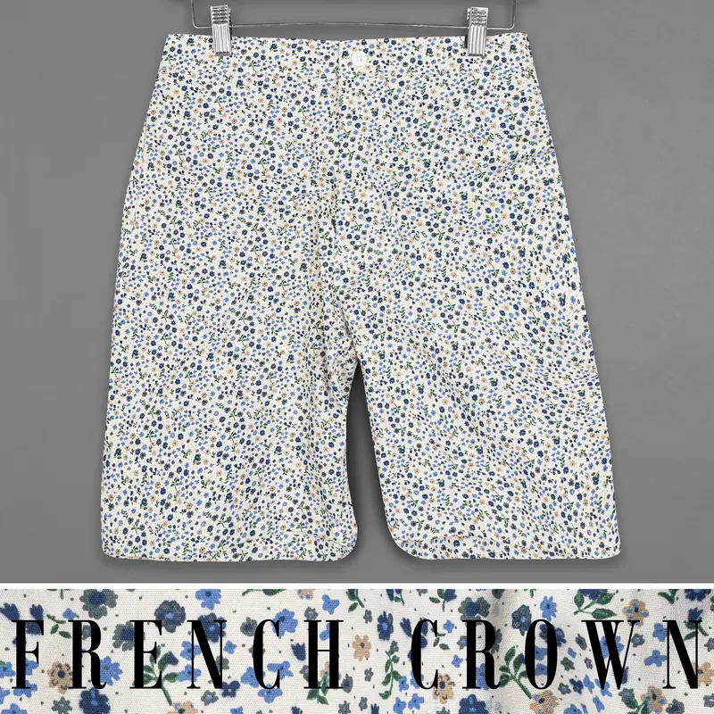 Cararra Cream Multicoloured Ditsy Printed Premium Cotton Shorts 1