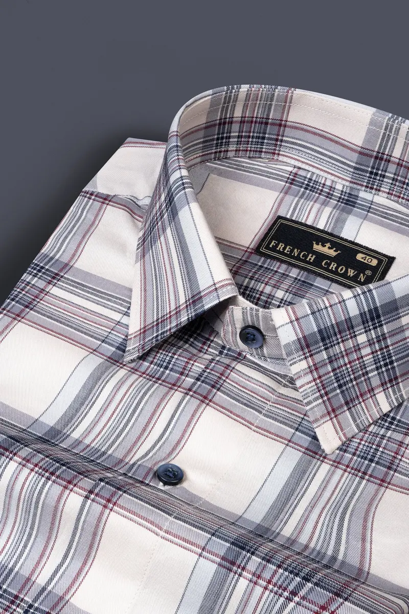 Cararra Cream With Multicolor Checks Plaid Twill Cotton Shirt 1