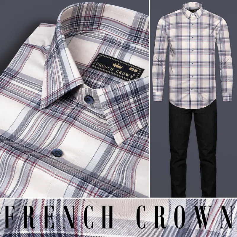 Cararra Cream With Multicolor Checks Plaid Twill Cotton Shirt 10