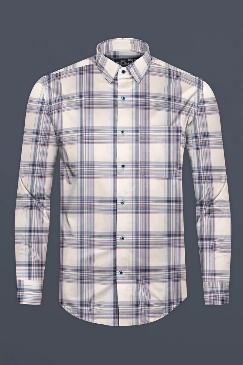 Cararra Cream With Multicolor Checks Plaid Twill Cotton Shirt 4