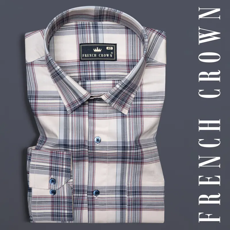 Cararra Cream With Multicolor Checks Plaid Twill Cotton Shirt 7