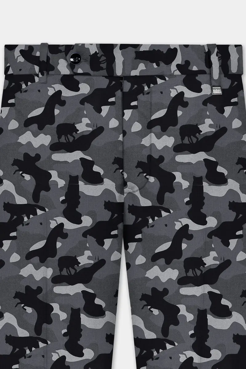Carbon Gray And Cinder Black Camouflage Printed Cotton Single Breasted Suit 12