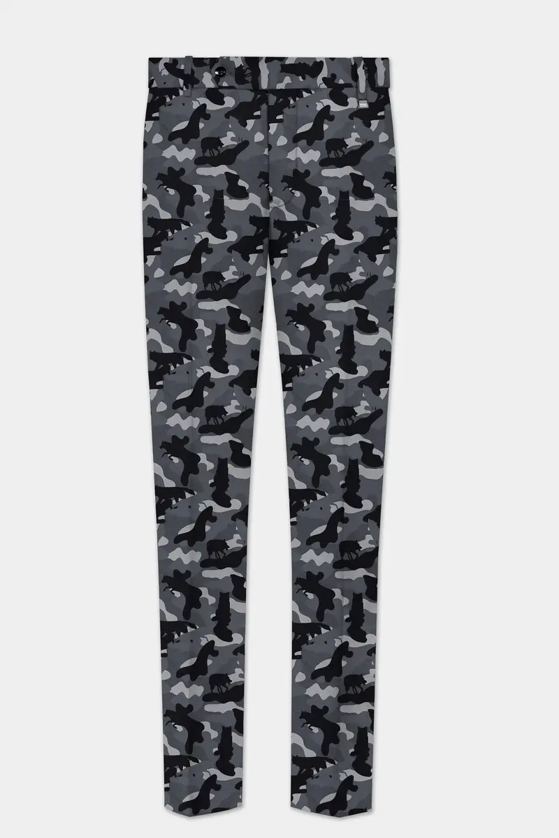 Carbon Gray And Cinder Black Camouflage Printed Cotton Single Breasted Suit 13