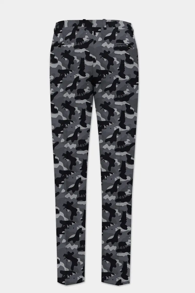 Carbon Gray And Cinder Black Camouflage Printed Cotton Single Breasted Suit 14
