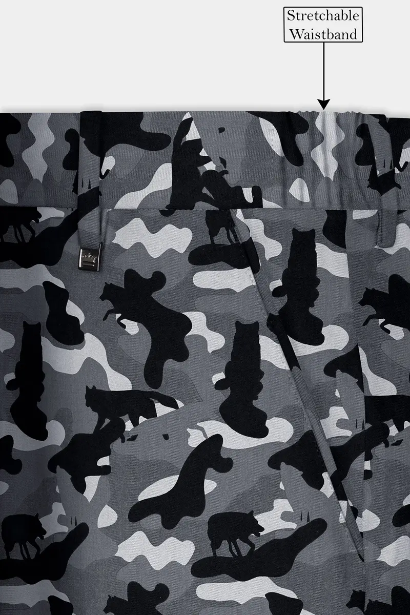 Carbon Gray And Cinder Black Camouflage Printed Cotton Single Breasted Suit 15