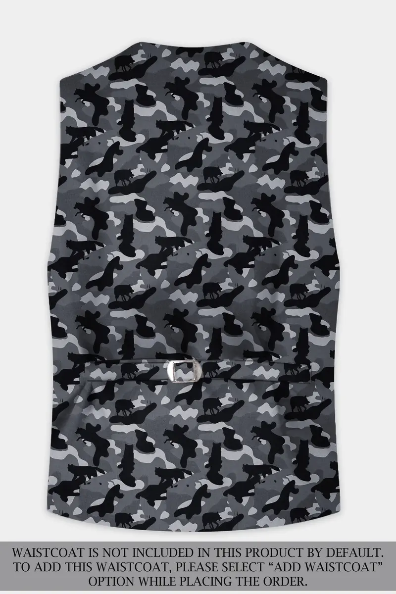 Carbon Gray And Cinder Black Camouflage Printed Cotton Single Breasted Suit 17