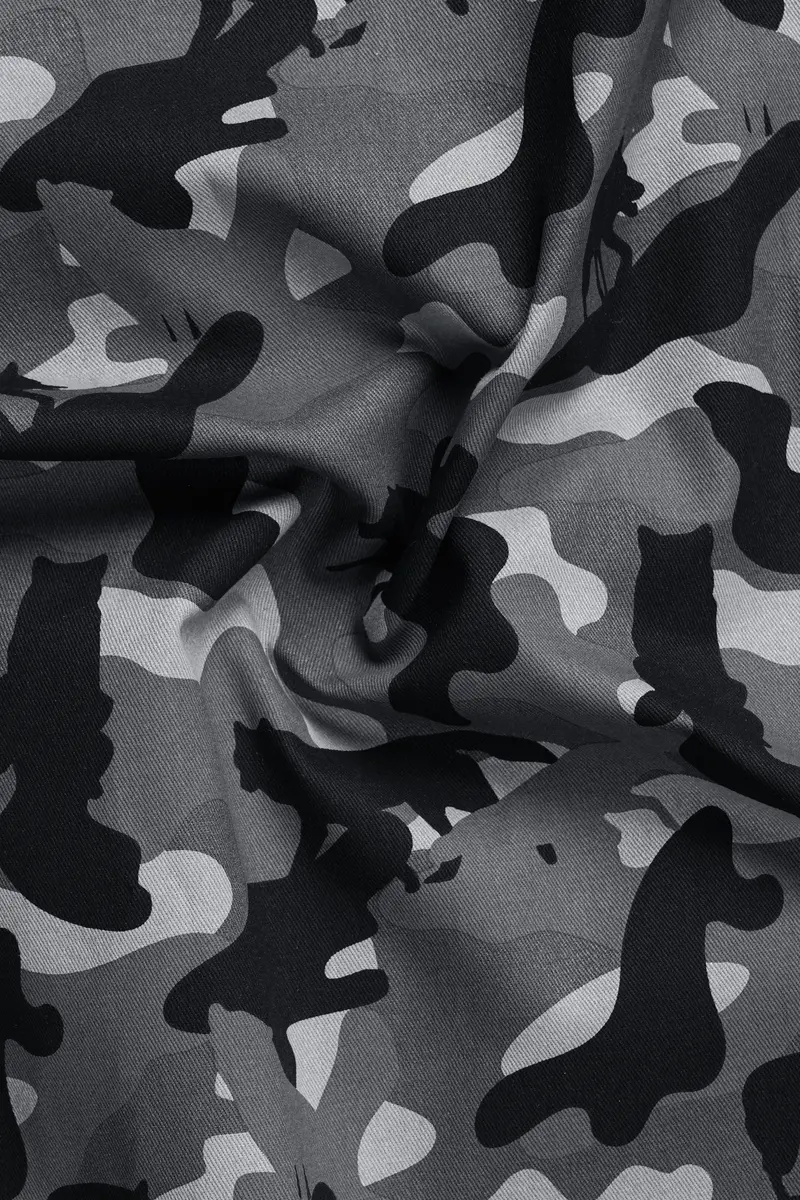 Carbon Gray And Cinder Black Camouflage Printed Cotton Single Breasted Suit 3